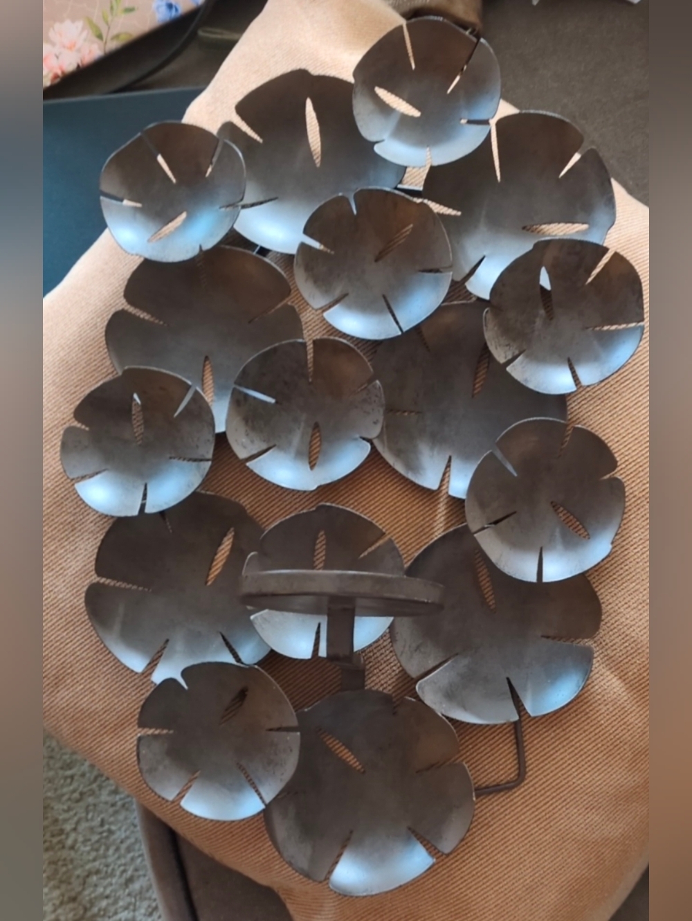 West Elm Matte Black Floral Metal Candle Holder Cluster
